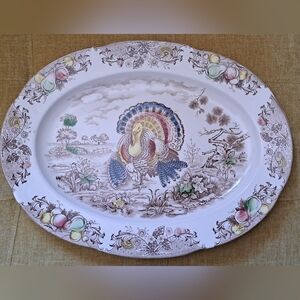 Vintage Turkey Platter with Colorful Design